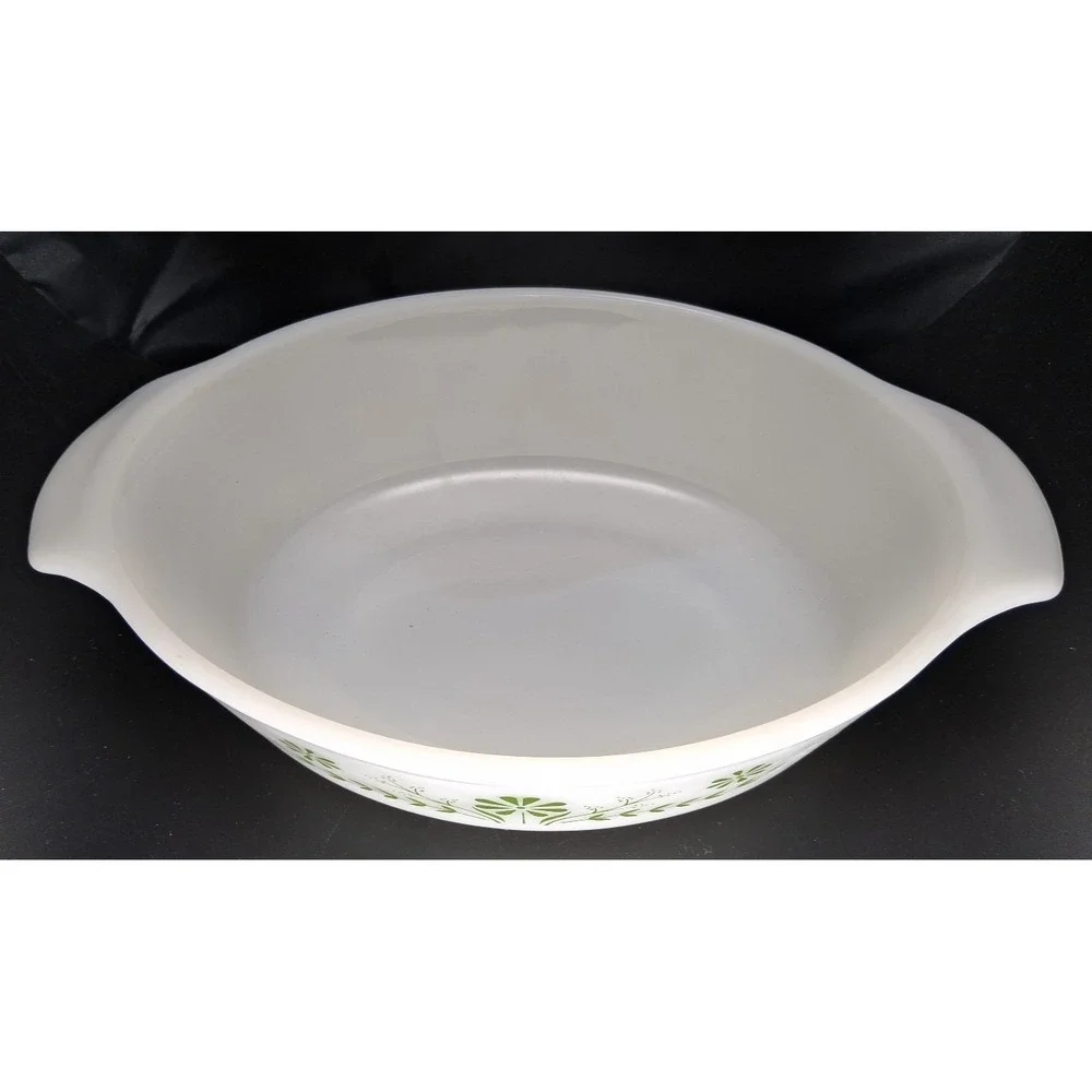 VTG‎ Glasbake 433 Green Daisy Milk Glass Oval Baking Dish Casserole Dish